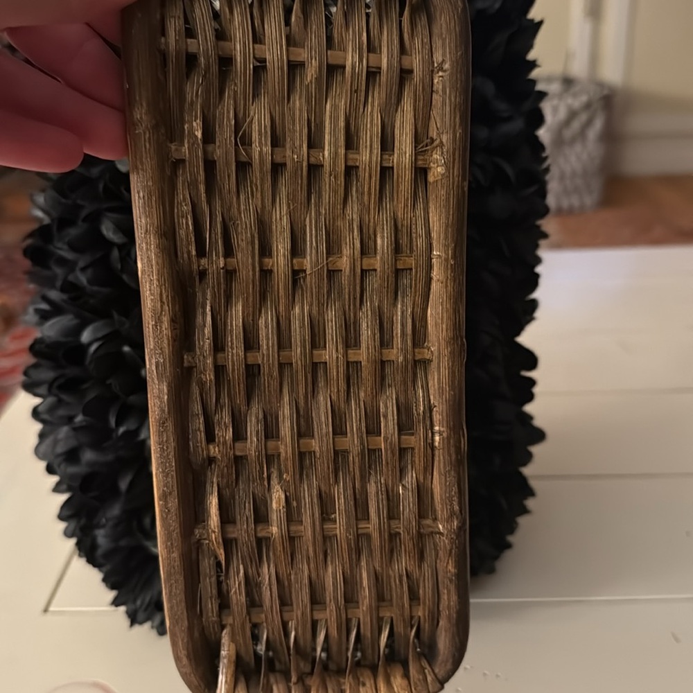 Gretchen Scott Basket With Black Flower Trim Wicker purse Tote - Picture 5 of 8